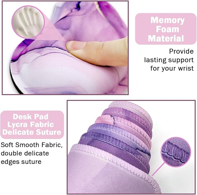 Large Mouse Pad and Keyboard Wrist Rest, Desk Pad for Keyboard and Mouse, 4-in-1 Large Gaming Mouse Pad with Wrist Support, Desk Mat for Home Office Study Game-Purple