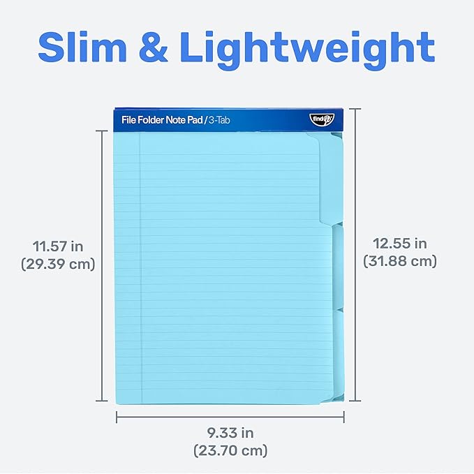 Find It File Folder Notepad - Pack of 36-9.5 x 12.5 Inch Notebook Organizer Folders for Filing, Document, and Clipboard Organization - Blue
