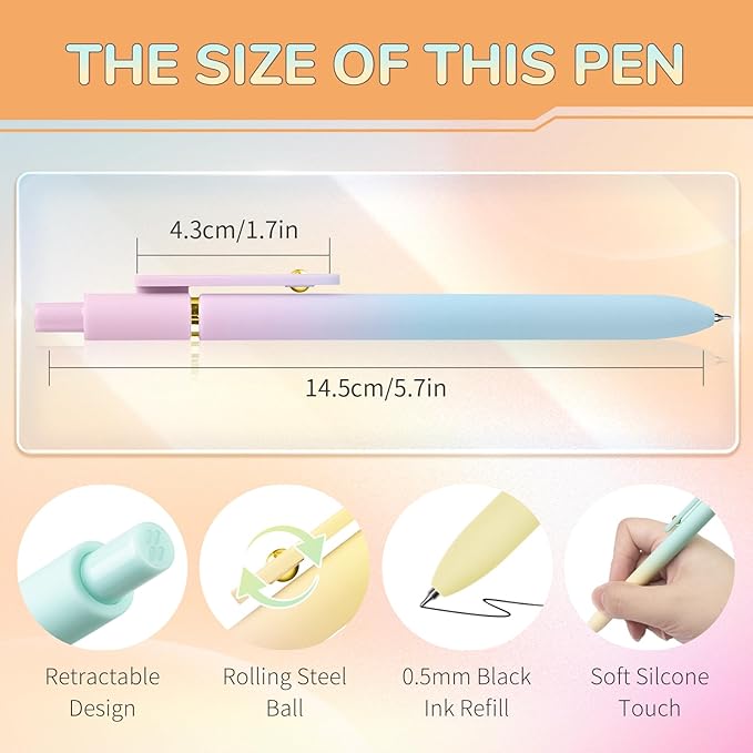 12 Pcs Gel Pens 0.5mm Quick Dry Black Ink Pens Fine Point Smooth Writing Pens, Cute Office and School Supplies Gifts for Women Teacher Students (12 Pcs Ombre Gold)