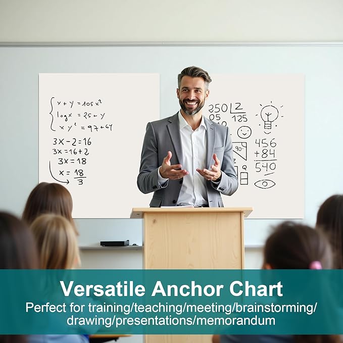 ViVin Super Sticky Easel Pad, 25 x 30 Inches Flip Chart Paper for Teachers, Large Self Stick Easel Paper, Teacher Anchor Chart, 30 Sheets/Pad, 4 Pads/Pack