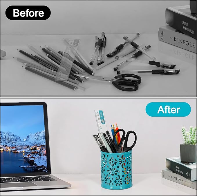 EasyPAG Pen Holder Metal Pencil Holder Cup Pencil Cup Holder for Desk Office Pen Organizer,Dark Teal