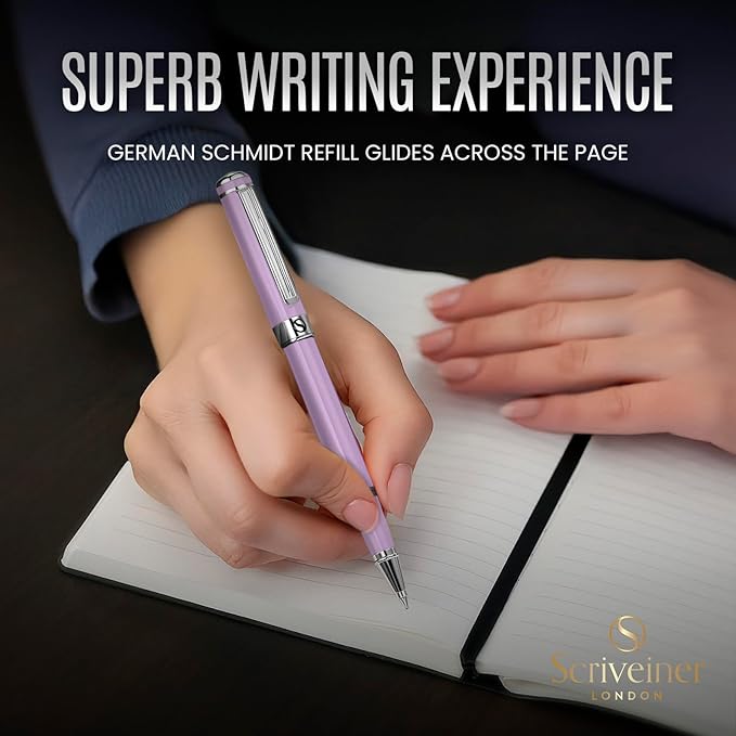 Scriveiner Lavender Rollerball Pen - Stunning Luxury Pen With Chrome Finish, Schmidt Ink Refill, Best Roller Ball Gift Set for Men & Women, Professional, Executive Office, Nice Pens