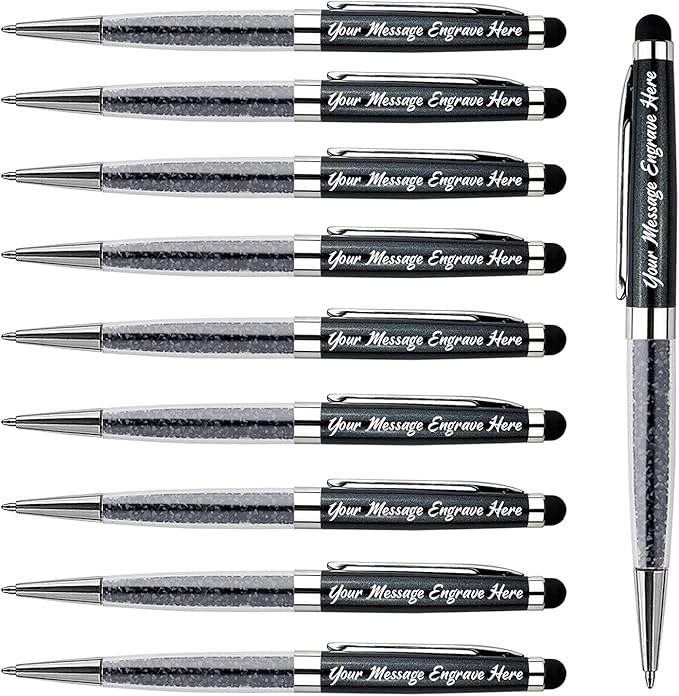 Ancolo Personalized Office Pens-Black Writing Set Medium Point Engraved with Name or Message, Team Name,For journaling and office writing set - Perfect for Men and Women 10 Pens/Box (Black)