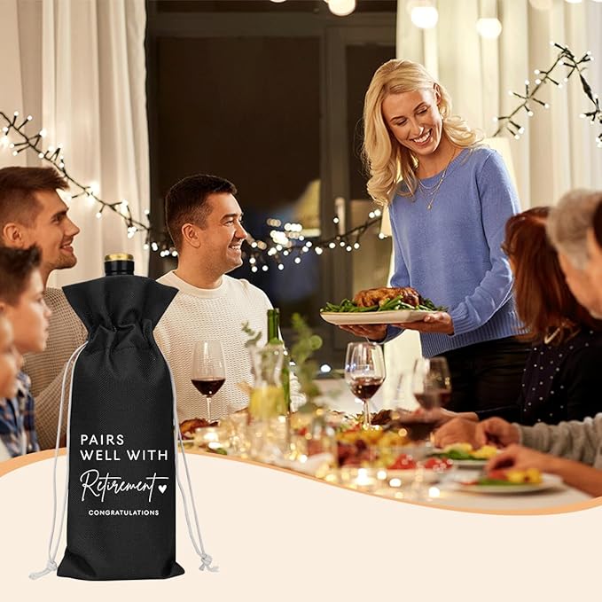 XFW Black Retirement Wine Bag Retirement Gifts for Women Men Farewell Gifts for Coworkers Going Away Gift for Friends Boss