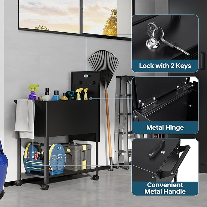 Mobile File Cart with Lock, Rolling File Cabinet Hanging Letter/Legal Size with Lockable Sliding Cover, Office File Organizer on Wheels