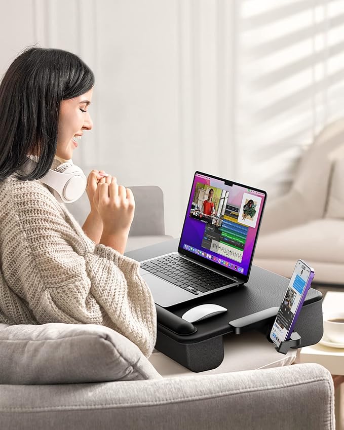 SAIJI Laptop Lap Desk, Portable Laptop Desk for Bed - Fits Up to 17" Laptops & MacBook,Lightweight Lap Tray Table with Storage Drawer, Lap Desk with Cushion, Lap Stand for Bed & Couch