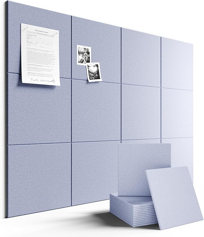 Large Felt Bulletin Board 48" x 36" Cork Board Alternative-12 Pack with 70 Safe Removable Adhesive Tabs, Cork Boards for Walls Cork Board for Home Office Classroom Pin Board-Soft Periwinkle