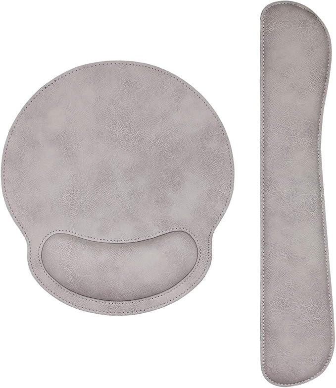 RICHEN Ergonomic PU Leather Keyboard Wrist Rest and Mouse Pad with Wrist Support, Memory Foam Set for Computer/Laptop,Gaming and Office, Comfortable for Easy Typing & Pain Relief (Gray White)