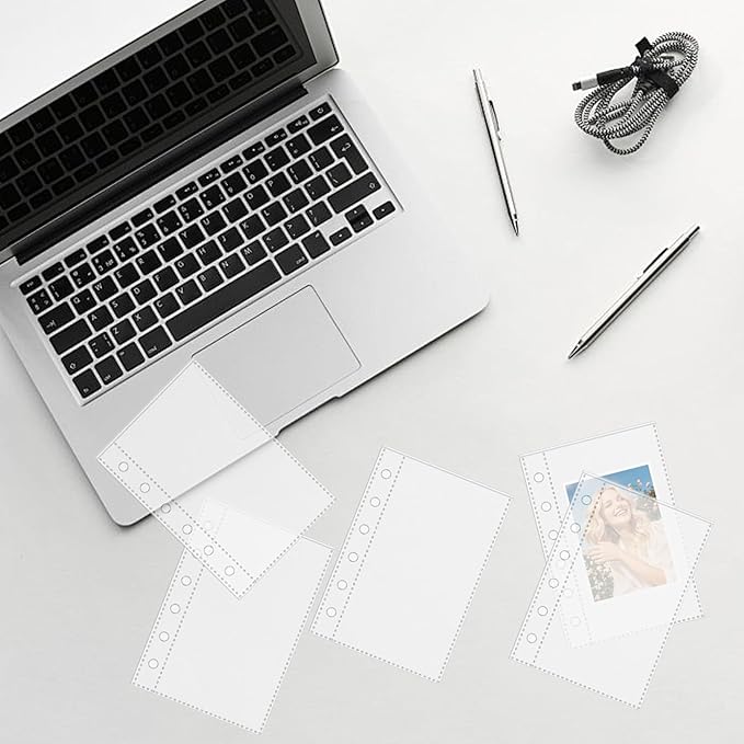 10Pcs Binder Pockets 6-Holes Clear A7 Planner Inserts Moisture-Proof & Water-Resistant Binder Inserts for Photos Cards Bills More A7 Planner