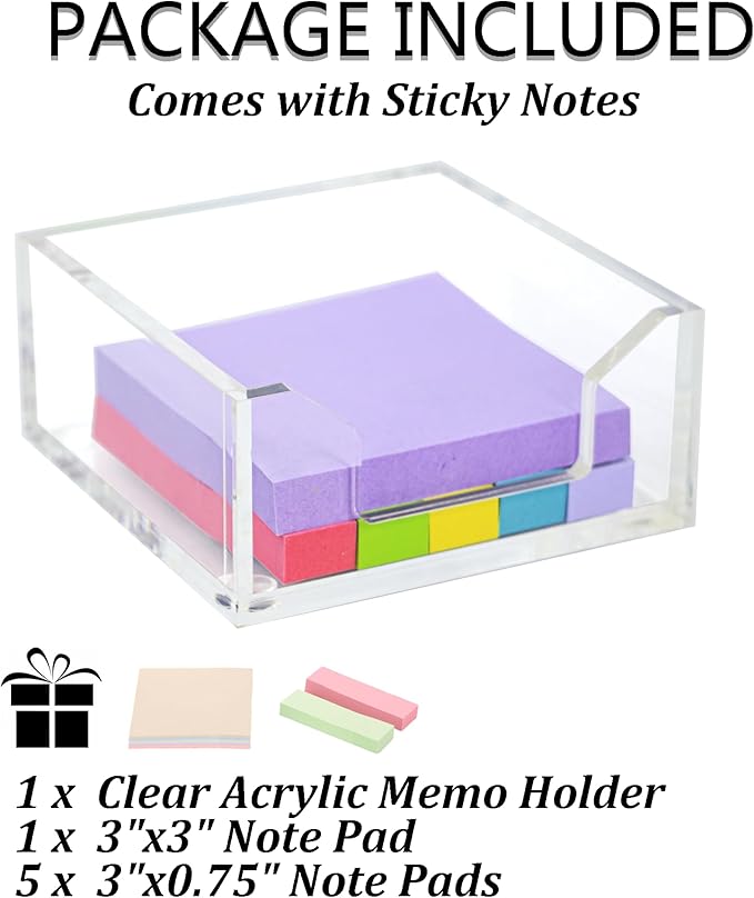 Clear Acrylic Sticky Note Holder Desk Organizer, 3.94" x 3.94" x 1.77" Memo Dispenser for Office Home School Post Bank Accessories(DP005)