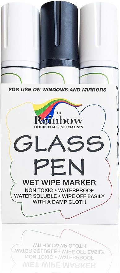 Glass Pen Window Marker: Liquid Chalk Pens for Glass, Whiteboard Markers with Washable Paint - Graduation, Car Windows, Mirror Pen, Storefront, Wedding, Party (3 Pens - Black & White - Jumbo Tip)