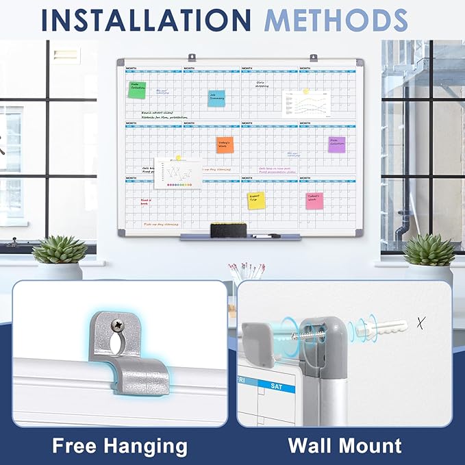 MAKELLO Large Magnetic Dry Erase Calendar Whiteboard Yearly for Home 43x31 in, Bedroom, Office, Classroom, 12 Months