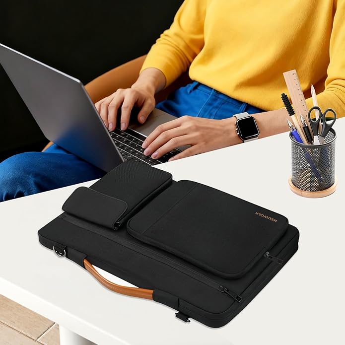 360 Protective Laptop Shoulder Bag 15.6 inch,15-15.6 inch Lightweight Computer Bags Compatible with MacBook Pro 16 inch,HP,Dell,Lenovo,Asus Notebook,Side Open Messenger Bag with 5 Pockets&Strap, Black