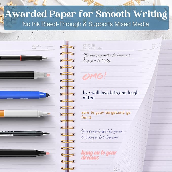 Spiral Notebook, 8.5” x 11” Notebooks for Work, 300 Numbered Pages College Ruled Notebook, Large Notebook for School with 24 Tabs, A4 Notebook Journal for Women Men, Thick Paper, Back Pocket, Purple