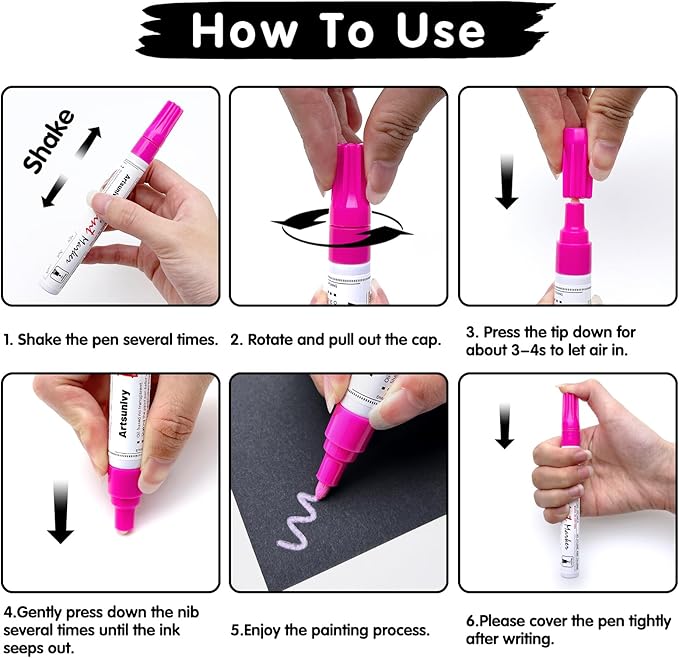 Pink Paint Pens Permanent Markers - 2 Pack Paint Markers for Metal, Rubber,Wood, Rocks, Canvas, Plastic, Dark Surface, Craft Art Supplies, Medium Tip, Quick Dry, Waterproof