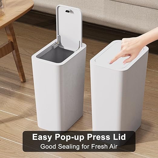 N. NETDOT 3 Pack 2.6 Gallon / 10L Bathroom Trash Can with Lid,Kitchen Garbage Can Small Trash Bin Waste Basket for Bathroom,Kitchen,Bedroom,Living Room,Office - Off White