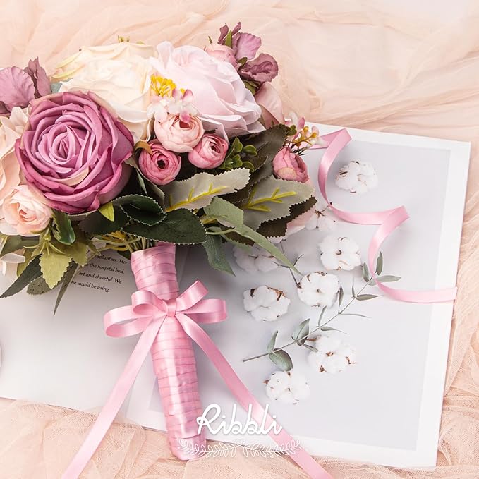 Ribbli Double Faced Light Pink Satin Ribbon,3/8” x Continuous 25 Yards,Use for Bows Bouquet,Gift Wrapping,Floral Arrangement