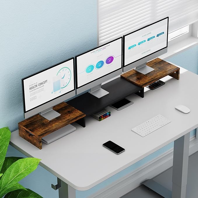 Triple Monitor Stand Riser, Extra Long Monitor Lift for 3 Monitors, Dual Monitor Stand with Length and Angle Adjustable