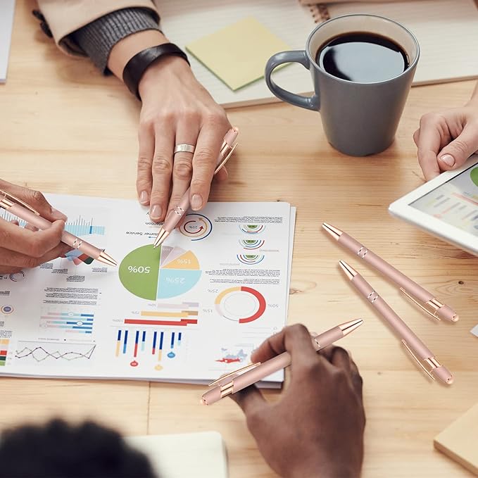 Tenare 12 Pieces 2 in 1 Stylus Metal Ballpoint Pen with Stylus Tip, 1.0 mm Black Ink Ballpoint Pen for Touch Screens(Rose Gold)