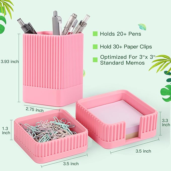 Aesthetic Desk Organizers and Accessories Set of 3 with Pen Holder,Paperclip Holder,Sticky Note Holder - Durable Plastic Pencil Holder for Office Women Men-Teacher Appreciation/Back-to-school Gift
