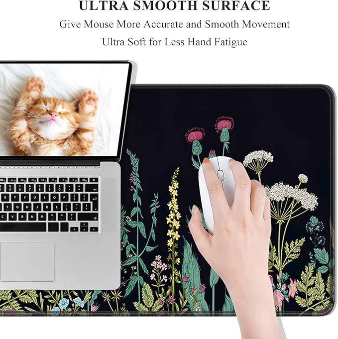 Desk Mat, 32" x 12" XXL Extended Large Gaming Mouse Pad, Desktop Decor Desk Pad, Cute Men Women Office Supplies and Accessories, XL Mouse Mat for Laptop & Keyboard, Black Flower