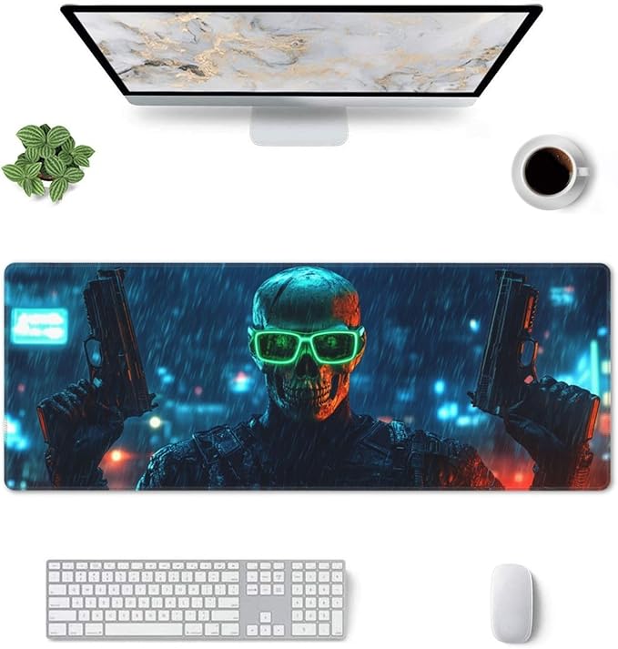 Rain Skull Mouse Pad 31.5 X 11.8 Inch Big Desk Rubber Base Stitched Edges Keyboard Pad XXL Mouse Mat for Home Game and Office