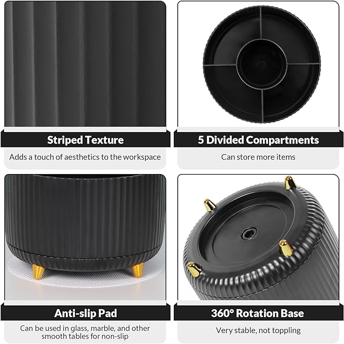 SKYDUE 360 Degree Rotating Desk Organizer, Dual-Purpose Pencil Pen Holder for Desktop, Rotating Desk Pen Organizer with 5 Slots, Office Supplies, Pencil Cup for Office, School, Home