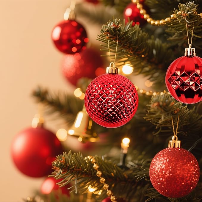 Christmas Tree Decorations Ornament Set, 60ct 2.36 Inches Red Shatterproof Christmas Ball Ornaments, Hanging Ball for Xmas Holiday Wedding Party Decor