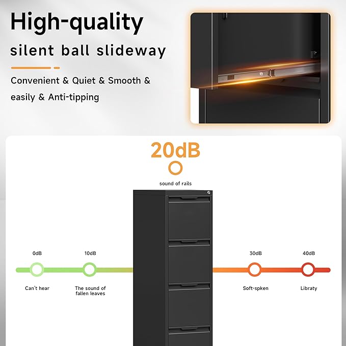 Bestoo 4-Drawer File Cabinet with Lock, Metal Filing Cabinet for Home Office, Vertical Filing Storage Cabinets, Fits File Folders, Letter/Legal/F4/A4 Size, Assembly Required (Black)