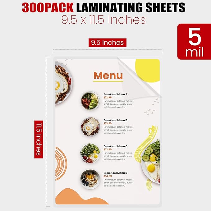 CAREGY Thermal Laminating Pouches,150 Pack Laminating Sheets, 5 Mil, 9 x 11.5 Inches Lamination Sheet Paper for Laminator, Round Corner Letter Size, Office and School Supplies