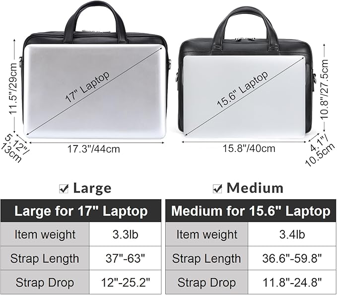 Masa Kawa Leather Briefcase for Men 15.6" - 17" Laptop Computer Case Business Travel Work Messenger Cross Body Shoulder Bag