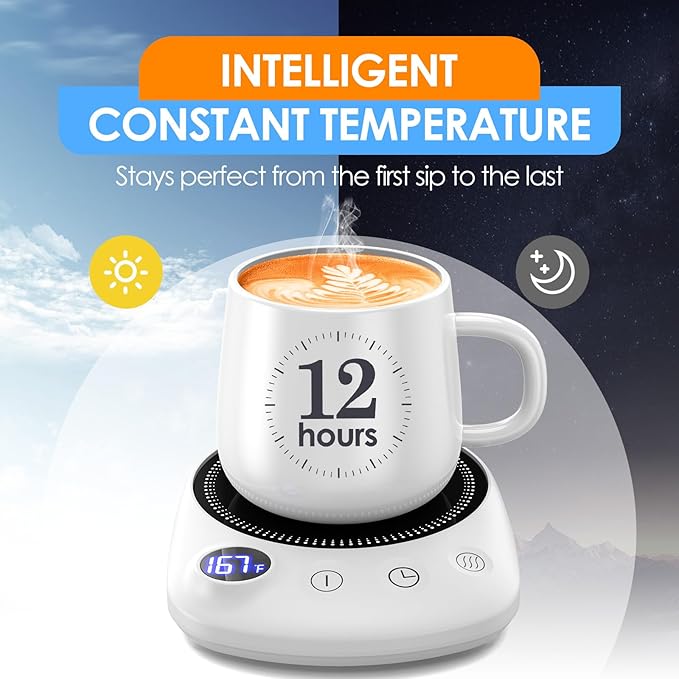 Coffee Mug Warmer - Fastest Heating & Highest Temperature, Coffee Cup Warmer for Desk Auto Shut Off, 4 Temp Settings & 1-12H Timer, Smart Electric Beverage Warmer for Coffee Candle (White)