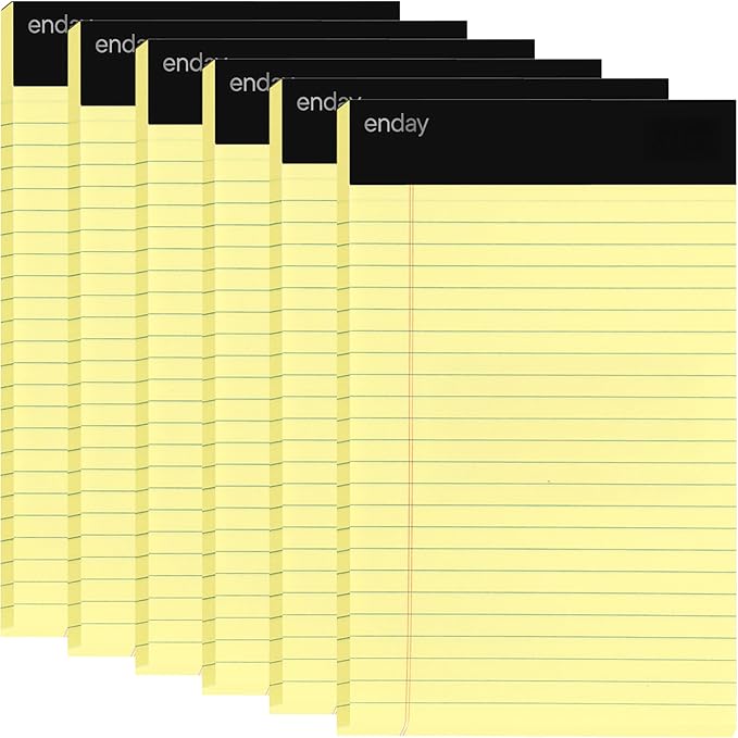 Emraw Jr. Legal pad, legal/wide Ruled Writing Pad. Perforated Edge. 5" X 8" Canary Yellow, Universal, Junior Size 50 sheets per Pad (Pack of 6)