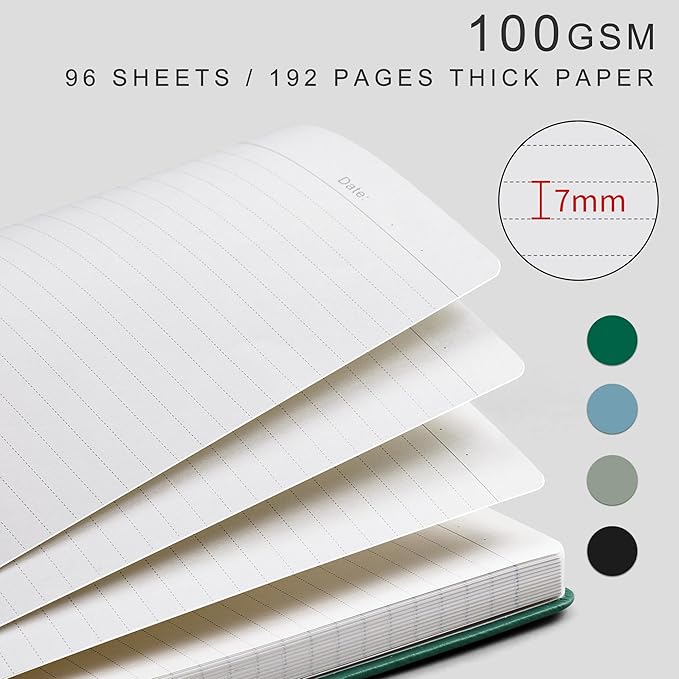 EMSHOI Notebook College Ruled - A4 Hardcover Leather Lined Journal, 192 Pages 100GSM Thick Paper, Large Diary for Women Men Work, School, Journaling, Writing - 8.3" x 11.7" - Dark Green
