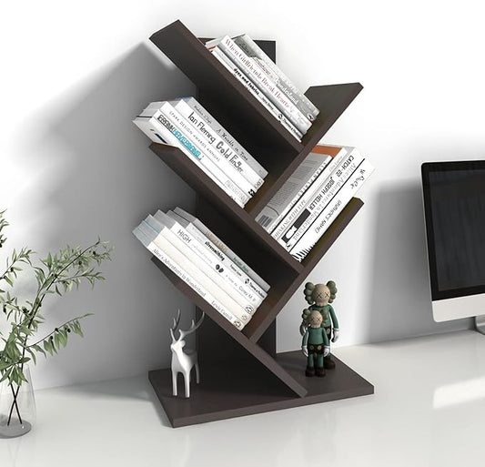 Godferyxin Book Tree Bookshelf, 5-Tier Wood Bookshelf Tree Bookcase for Displaying Books, CDs, Magazines and More at Office, Home or School