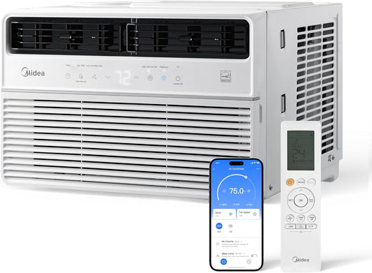 Midea 8,000 BTU Smart Inverter Window Air Conditioner with APP, Alexa Control, 115V AC Unit Cools up to 350 Sq. Ft, Quiet Operation, Energy Saving, Remote & Easy Installation Kit, White