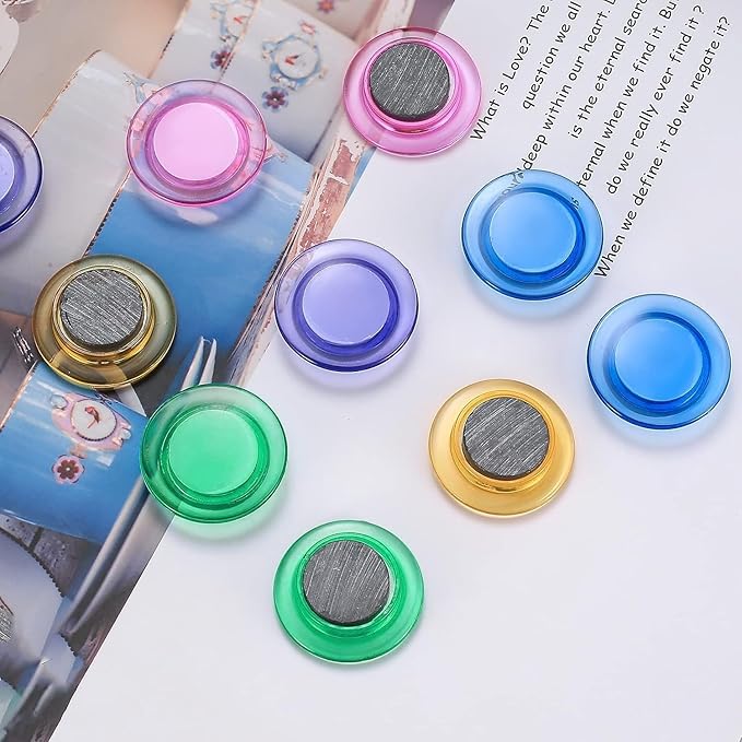 Qualsen Magnets for Whiteboard 20 Pcs, Round Fridge Magnets for Dry Board Decorative, Teacher Supplies for School, Classroom, Home, Office, Locker (Clear)