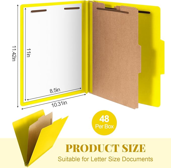 Skyygemm 48 Pcs Classification Folders Letter Size, 1 Divider Pressboard File Folder with Fasteners, Expanding File Organizer Bulk for Teachers, Clergy, Office, Church, Christmas Donations (Yellow)