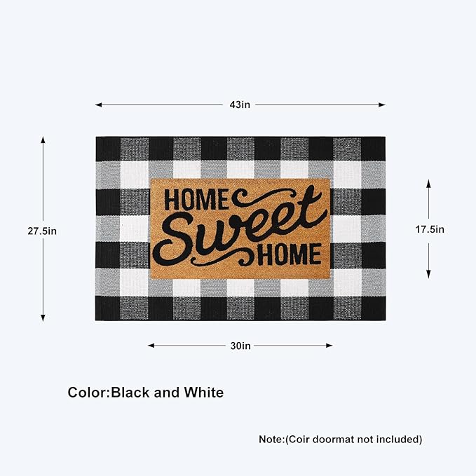 KIMODE Front Door Mat Buffalo Plaid Outdoor Rug 27.5"x43" Black and White Checkered Rug Farmhouse Front Porch Rug Decor Cotton Woven Washable Layered Christmas Door Mats Christmas Decorations