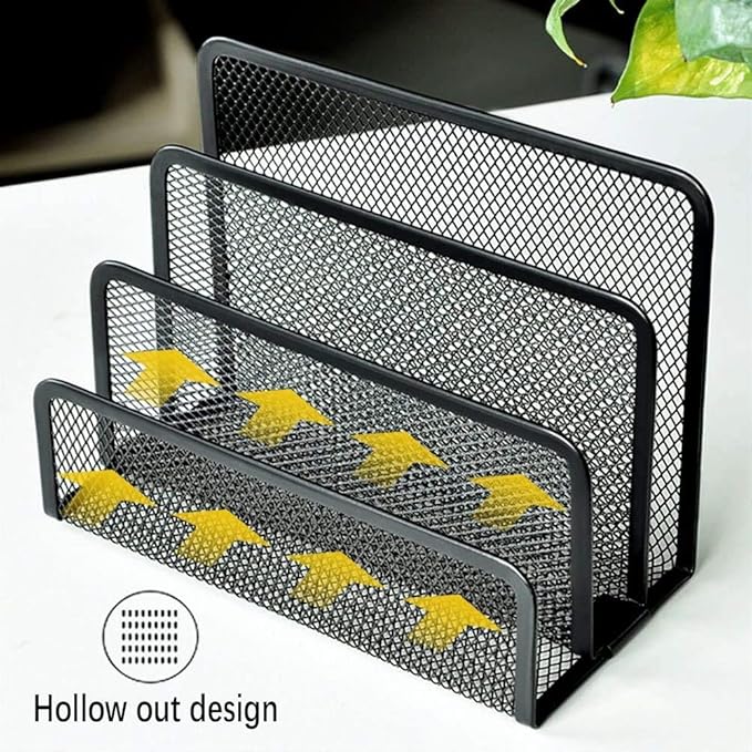 wishacc Folder Holder Desk, 2 Pack Mail Organizer Letter Holder for Desk Metal Mesh with 3 Vertical Upright Compartments