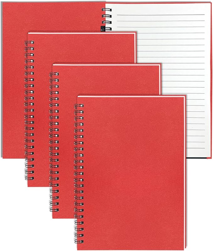 GINMLYDA 4Pack Small Spiral Notebook A5, 8.25x5.5” 120 Lined Pages Wide Ruled Spiral Journal Bulk Blank Kraft Cover Spiral Bound Notebook & Writing Pads for Home Office Meeting Work Note Taking