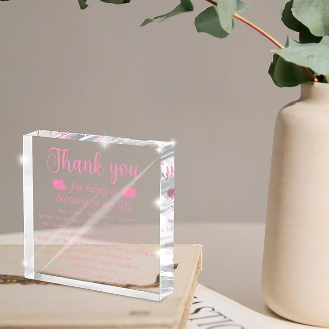 Thank You Acrylic Blessing Sign - 4x4 Inch Layered Gratitude Gift for Women, Christian Appreciation Decor, Religious Keepsake for Special Women