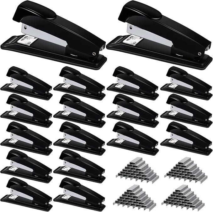 Yahenda 18 Pieces Staplers Bulk with Staples 20 Sheet Capacity Black Compact Desktop Heavy Duty Stapler for Desk Office School