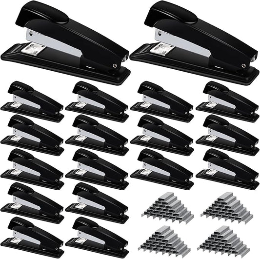 Yahenda 18 Pieces Staplers Bulk with Staples 20 Sheet Capacity Black Compact Desktop Heavy Duty Stapler for Desk Office School