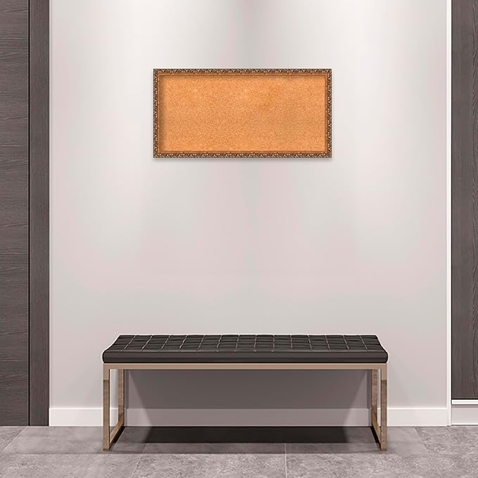 Amanti Art Natural Cork Board for Wall, 16x32 Vision Board with Bronze Frame, Medium Corkboard Office Decor for Home Organization, Traditional Corkboard Pinboard to Display Items for Home