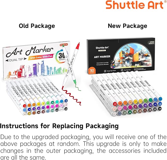 Shuttle Art 30 Colors Dual Tip Art Markers Permanent Marker Pens Highlighters Perfect for Illustration Adult Coloring Sketching and Card Making