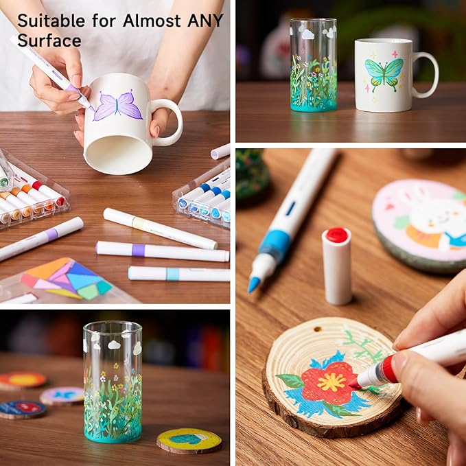 Shuttle Art Automatic Ink Control Acrylic Paint Markers, 36 Colors Brush Tip Acrylic Paint Pens for Rock Painting, Ceramic, Wood, Canvas, Glass, Stone, Fabric, Card Making, DIY & Art Supplies