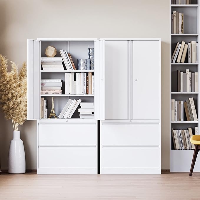 STANI 2 Drawer Lateral File Cabinet, Metal Storage with Drawers, Locking File Cabinet with Shelves, Metal Storage Cabinets for Letter/Legal/F4/A4 Size Files