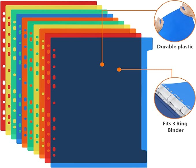 Darice 10-Tab Plastic Dividers 30 Pcs - Binder Dividers with Tabs - Multicolored Plastic Divider for 3 Ring Binder - File Organization – Ideal for School, Office