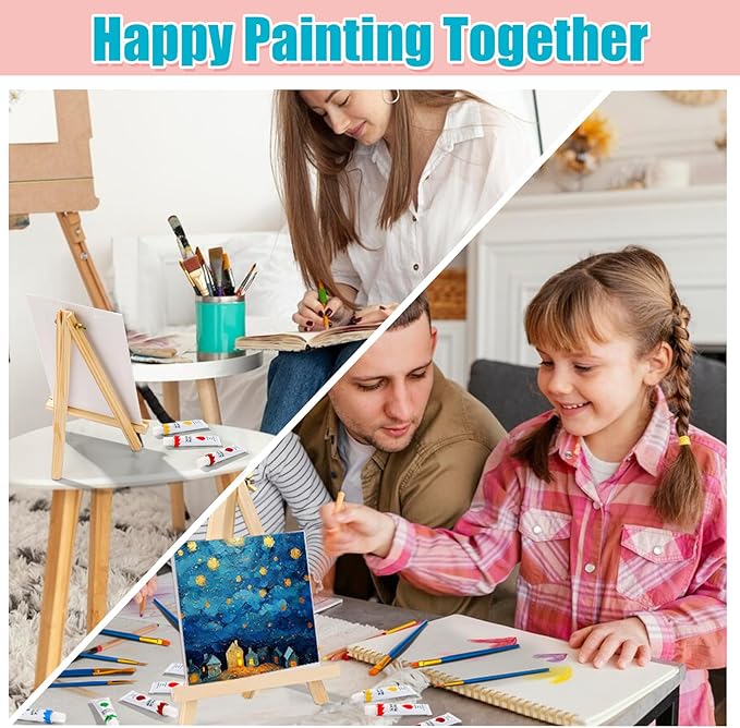 ESRICH 26 PCS Acrylic Paint Set with 12 Colors Acrylic Paints (12ml, 0.4 oz), 10 Paint Brushes, 2 Canvas, 1 Wood Easel, 1 Plate, Painting Supplies Kits for Kids, Adults, Artists and Beginners